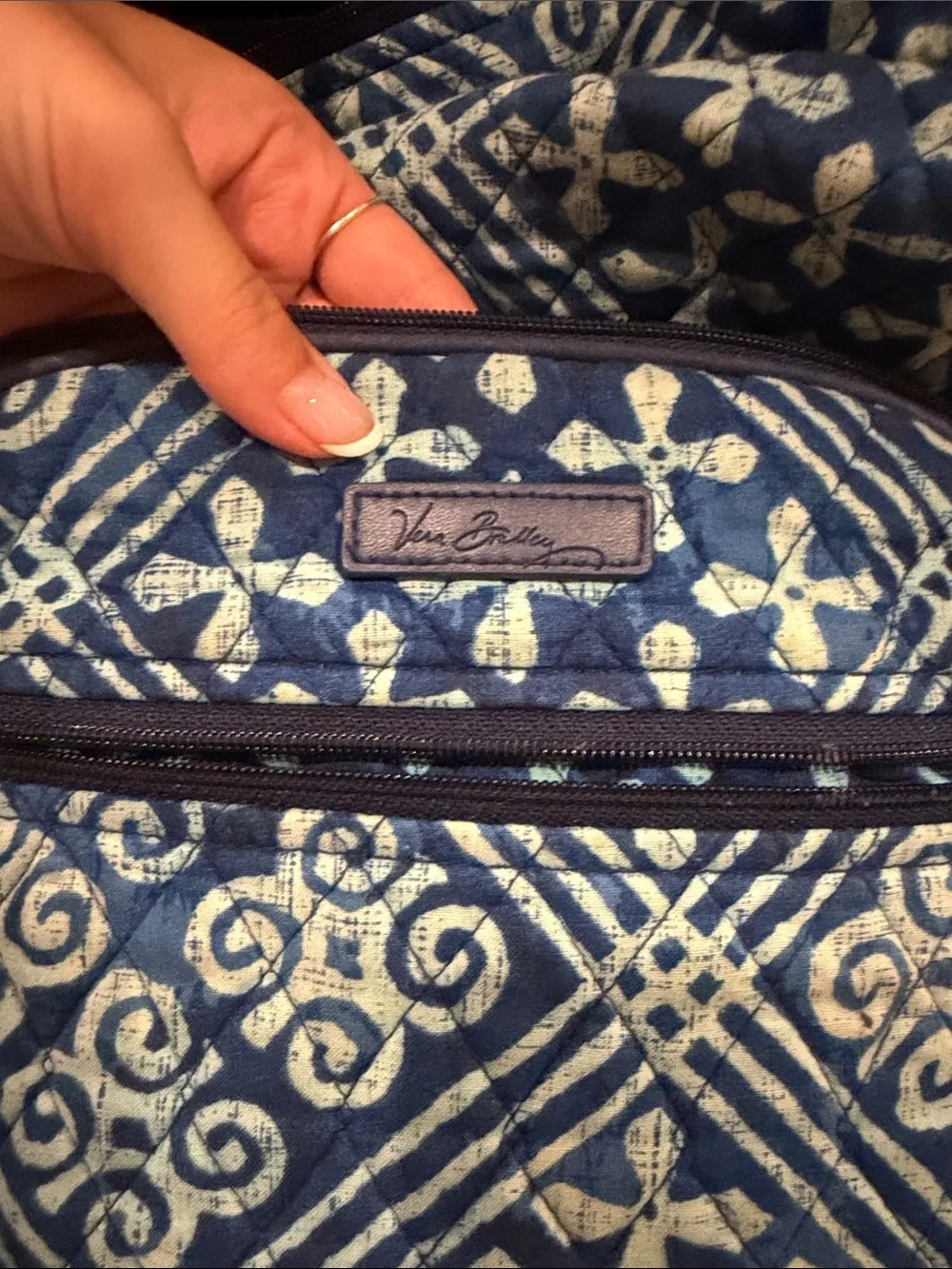 Vera Bradley Navy and Light Blue Quilted Backpack Retired Print